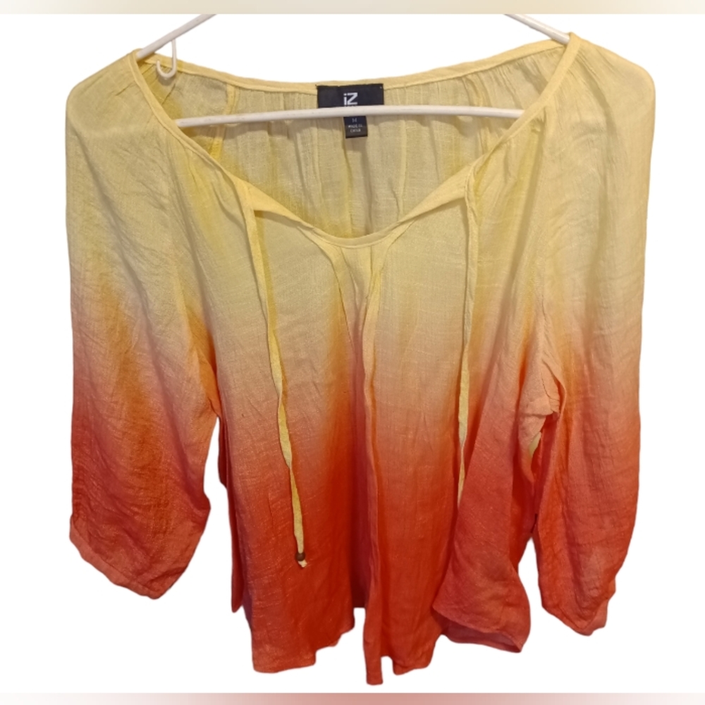 BoHo Yellow & Orange Gradient Peasant Blouse Size Medium by IZ Byer NWOT